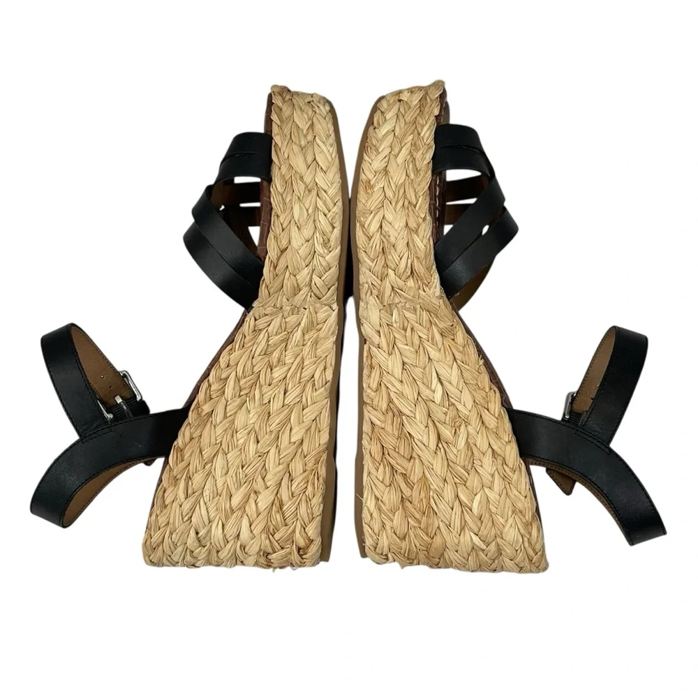 Sam Edelman Darline Black Leather Wedge Espadrilles Sandals - Picture 5 of 11